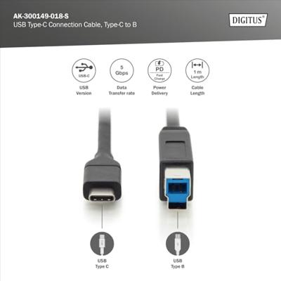Digitus USB-kabel USB 3.2 Gen1 (USB 3.0 / USB 3.1 Gen1) USB-C stekker, USB-B stekker 1.00 m Zwart Afgeschermd (dubbel) AK-300149-010-S Digitus USB-kabel USB 3.2 Gen1 (USB 3.0 / USB 3.1 Gen1) USB-C stekker, USB-B stekker 1.00 m Zwart Afgeschermd (dubbel) AK-300149-010-S