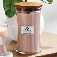WoodWick Geurkaars Large Vanilla & Sea Salt - 18 cm / ø 10 cm - Geurkaars in Glas - Houten Lont - thumbnail