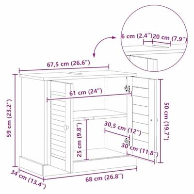 Wastafelkast met plank VIGO Wit en Antiek Wit 68 x 34 x 59 cm