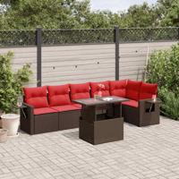 7-delige tuinbankset met kussens, bruin polyrotan - thumbnail