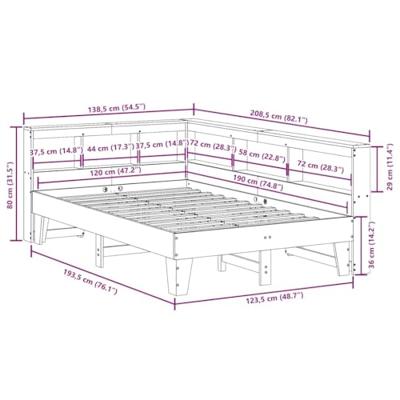 Bed met boekenkast zonder matras grenenhout wasbruin 120x190 cm
