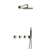 Hotbath Cobber X - Inbouw Regendoucheset - Geborsteld Nikkel - 2 Stopkranen - Thermostatisch - Wandarm 40 cm - Hoofddouche 200 mm - Staafhanddouche - Waterbesparend - thumbnail