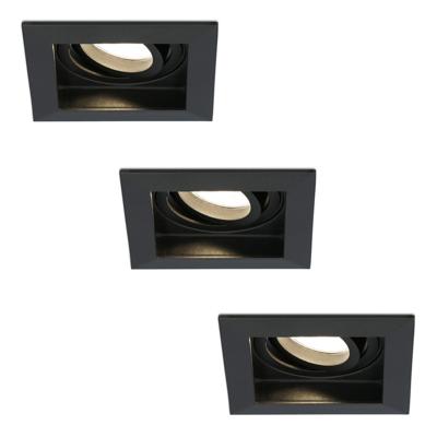 Set van 3 Fresno LED inbouwspots vierkant - GU10 - 4 Watt 345 lumen - 2700K Warm Wit - Dimbaar - Kantelbaar - Verzonken - IP20 voor binnen - Zwart