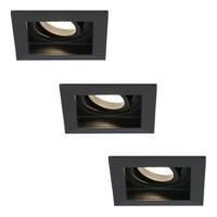 Set van 3 Fresno LED inbouwspots vierkant - GU10 - 4 Watt 345 lumen - 2700K Warm Wit - Dimbaar - Kantelbaar - Verzonken - IP20 voor binnen - Zwart - thumbnail