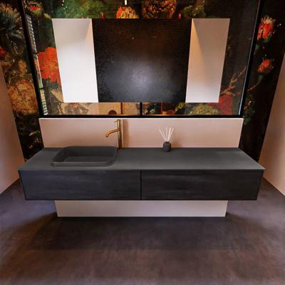 Badkamermeubelset Mondiaz Erin 200 cm met 2 Lades met RIDGE Wastafel Links Dark grey met 1 kraangat Greeploos Mat Antracite