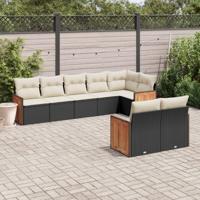 8-delige Loungeset met kussens poly rattan zwart - thumbnail