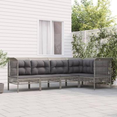 5-delige Loungeset met kussens poly rattan grijs 5-delige Loungeset met kussens poly rattan grijs