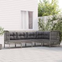 5-delige Loungeset met kussens poly rattan grijs - thumbnail
