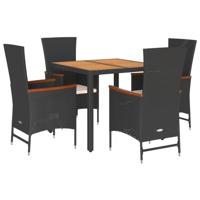 5-delige Tuinset met kussens poly rattan zwart - thumbnail