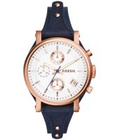 Fossil Dames ES3838 blauw lederen quartz modehorloge - thumbnail