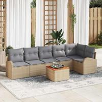 Tuinbankenset met opslag 7 pcs Beige en Licht Grijs poly rattan - thumbnail