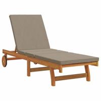Ligstoel met kussen Bruin 63 x 199 x 85cm Massief acaciahout - thumbnail