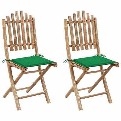 VidaXL Opklapbare stoelen (2 stuks) met kussens, bamboe