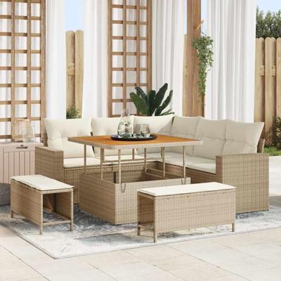 Tuinbankenset 8 pcs Beige poly rattan