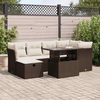 7-delige Loungeset met kussens poly rattan bruin - thumbnail