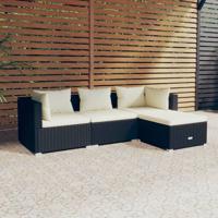 4-delige Loungeset met kussens poly rattan zwart - thumbnail