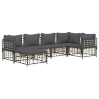 6-delige Loungeset met kussens poly rattan antracietkleurig - thumbnail