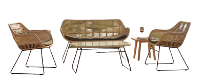 Wates lounge set bamboo wicker/brown cushions Eurofar - Eurofar