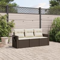 3-delige Loungeset met kussens poly rattan bruin - thumbnail