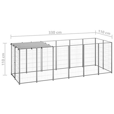 VidaXL Hondenkennel 330x110x110 cm staal zilverkleurig VidaXL Hondenkennel 330x110x110 cm staal zilverkleurig