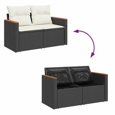 6-delige Loungeset met kussens poly rattan zwart - thumbnail