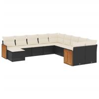 12-delige Loungeset met kussens poly rattan zwart - thumbnail