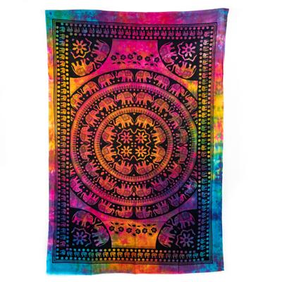 Authentiek Wandkleed Katoen Olifanten in Cirkels Kleurrijk (215 x 135