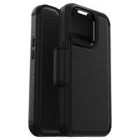 Otterbox Strada Case - iPhone 14 Pro leren bookcase hoesje - Zwart + Lunso Screenprotector - thumbnail