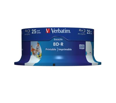 Verbatim BD-R SL Datalife 25 GB - Blu-Ray-Disk - 6 x brandsnelheid - groot bedrukbaar - Hardcoat Scratch Guard - Spindel - 25 stuks