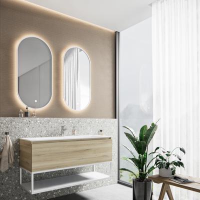 Badkamermeubelset BWS Anubis Frame 100cm 1 Lade Natuur Eiken Met Wastafel (Naar Keuze)