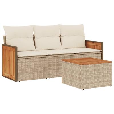 4-delige Loungeset met kussens poly rattan beige 4-delige Loungeset met kussens poly rattan beige