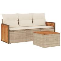 4-delige Loungeset met kussens poly rattan beige - thumbnail