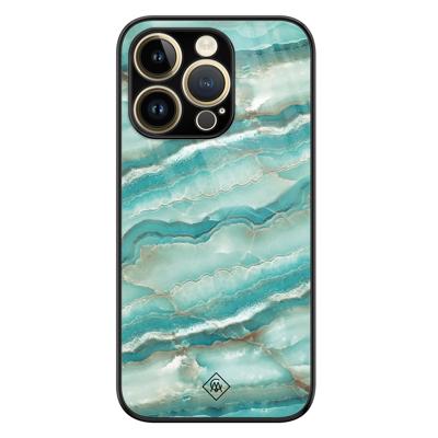 iPhone 14 Pro glazen hardcase - Marmer azuurblauw