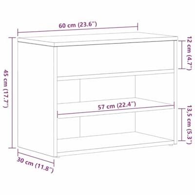 Schoenenbank met plank Zwart Eiken 60 x 30 x 45 cm Bewerkt hout