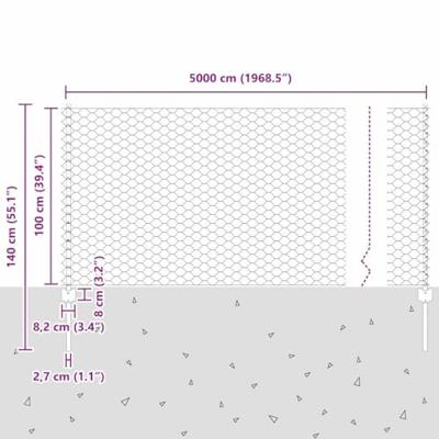 VidaXL Hek met paal grijs 1 x 50 m staal en pvc