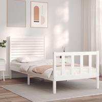 Bedframe met hoofdbord massief hout wit - thumbnail