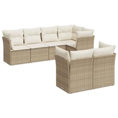 7-delige Loungeset met kussens poly rattan beige