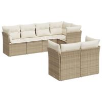 7-delige Loungeset met kussens poly rattan beige - thumbnail
