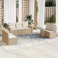 7-delige Loungeset met kussens poly rattan beige - thumbnail