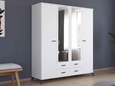 Kledingkast LUCIANI 4 deuren 4 lades wit met spiegel Kledingkast LUCIANI 4 deuren 4 lades wit met spiegel