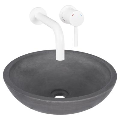 Differnz Ravano fonteinset beton donkergrijs inbouw muurkraan warm/koud mat wit