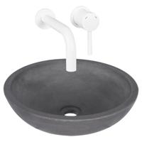 Differnz Ravano fonteinset beton donkergrijs inbouw muurkraan warm/koud mat wit - thumbnail