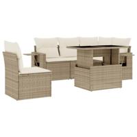 6-delige Loungeset met kussens poly rattan beige - thumbnail