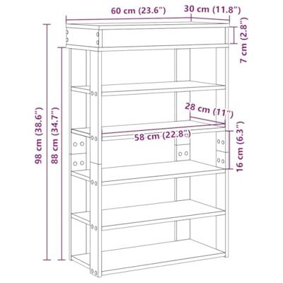 Schoenenrek 60x30x98 cm bewerkt hout zwart Schoenenrek 60x30x98 cm bewerkt hout zwart