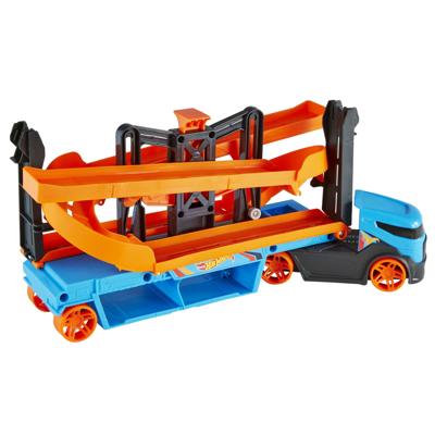 Hot Wheels Lift & Lanceer Trailer + 10 auto's