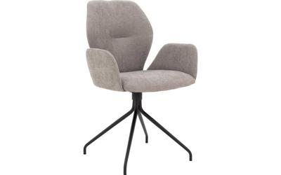 Goossens Eetkamerstoel Hera lichtgrijs stof met armleuning, modern design