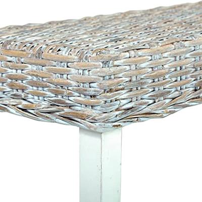 Bankje 160 cm natuurlijk kubu rattan en massief mangohout wit