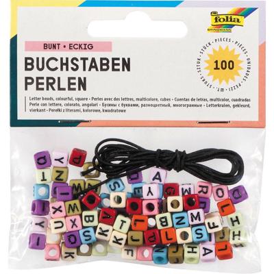 Folia letterkralen inclusief 1 meter elastische draad, 100 stuks, diverse kleuren Folia letterkralen inclusief 1 meter elastische draad, 100 stuks, diverse kleuren