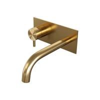 Gold Edition inbouw wastafelmengkraan met gebogen uitloop en afdekplaat - model B2 goud geborsteld PVD - thumbnail