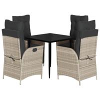 5-delige Tuinset met kussens poly rattan lichtgrijs - thumbnail